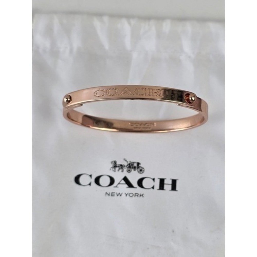 Coach Rose Gold Tone Bangle Bracelet Engraved Logo with Dust Bag